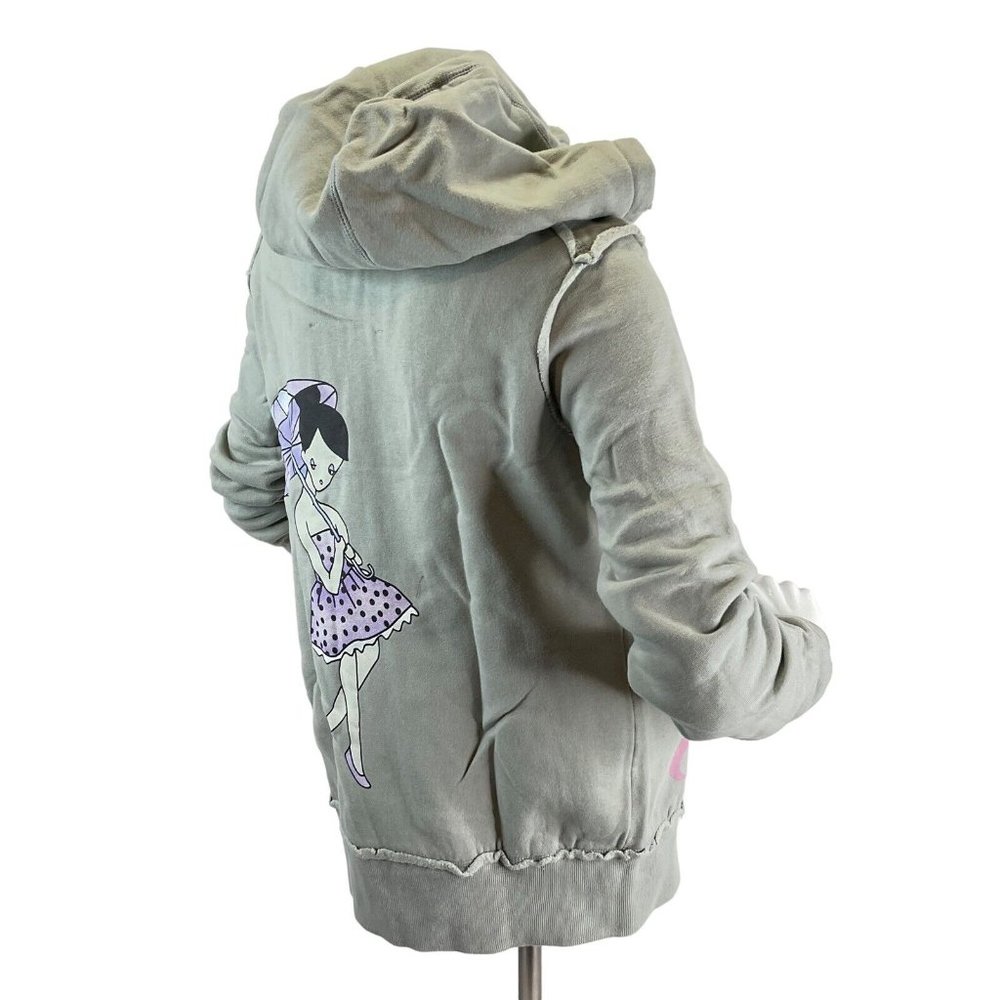 Lovestitch Womens Sz M Gray Sweatshirt Hooded Jacket Printed sleeve and back Nwt - Picture 4 of 12